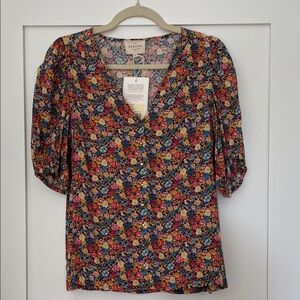 Sezane Floral V-Neck Blouse